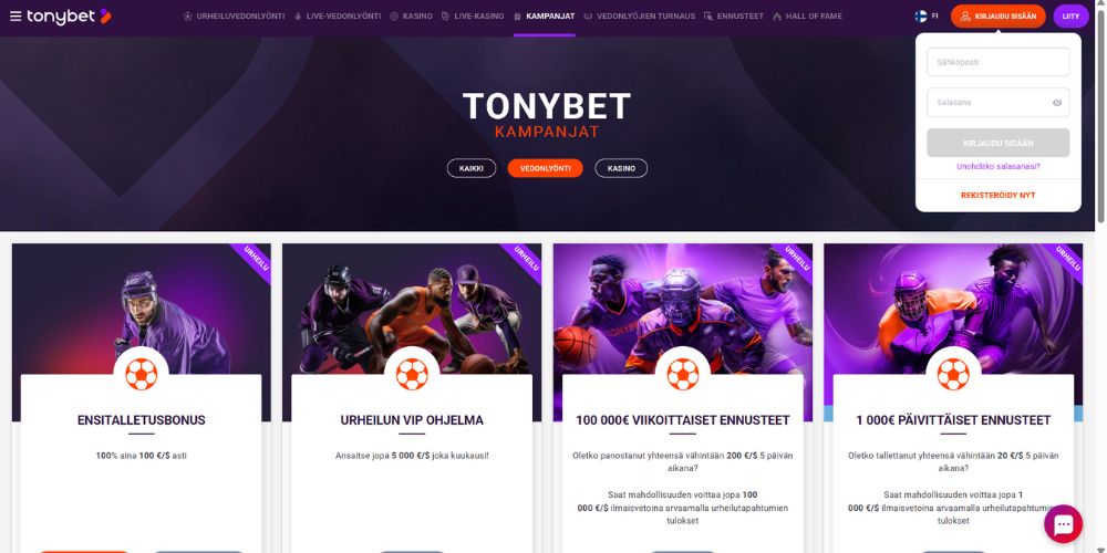 tonybet kampanjat