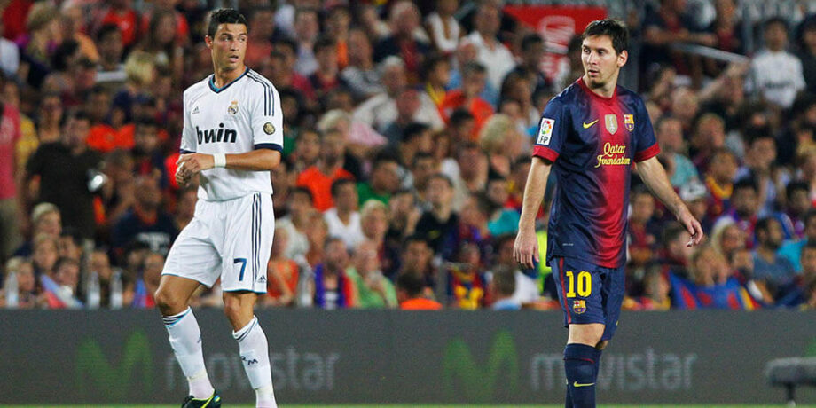 Lionel Messi ja Cristiano Ronaldo Espanjan Supercupin ensimmäisessä osaottelussa jalkapallossa.