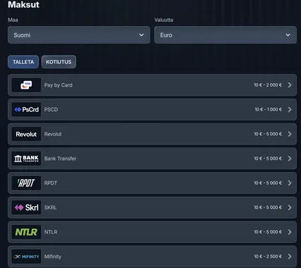 BetRepublic Kasino maksutavat BetRepublic Kasino maksutavat-näkymä