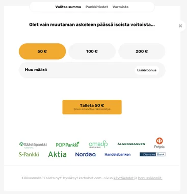 Karhubetin talletussumman valintaikkuna Karhubetin talletussumman valintaikkuna
