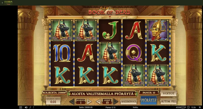 Lumo Casino Book of Dead pelissä Lumo Casino Book of Dead -kolikkopeli pelissä
