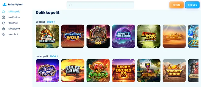 Taika Spinni Casino pelivalikoima Taika Spinni Casino pelivalikoima